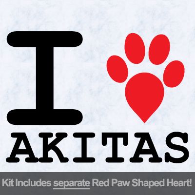 I Love Akitas with Red Paw Heart Iron on Decal